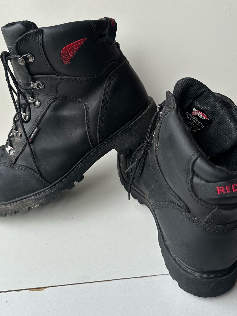 Red Wing 971 Mens 10 Black Leather Steel Toe Work Boots Waterproof Vibram Sole⁠
